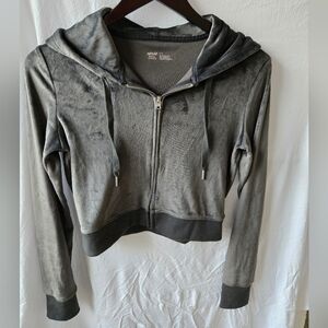 Aerie Charcoal Velour Zip-Up Hoodie